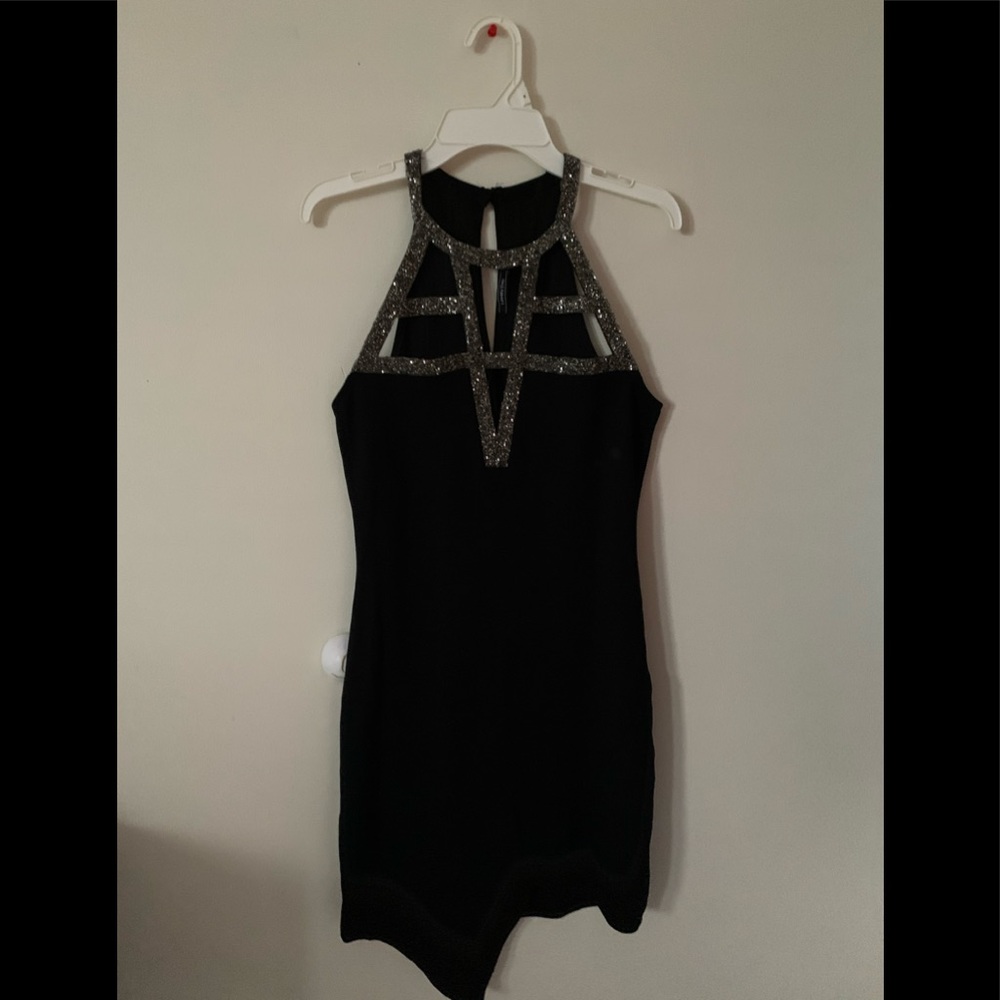 Bedazzled Body Con Black Dress